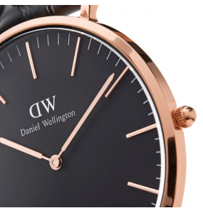 Montre Homme DANIEL WELLINGTON Classic Black Bristol Cuir Brun Or Rose - DW00100125