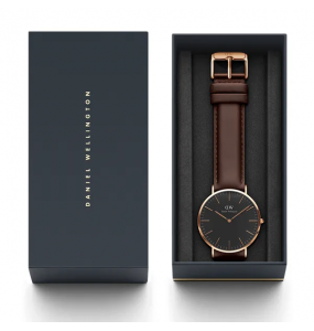 Montre Homme DANIEL WELLINGTON Classic Black Bristol Cuir Brun Or Rose - DW00100125
