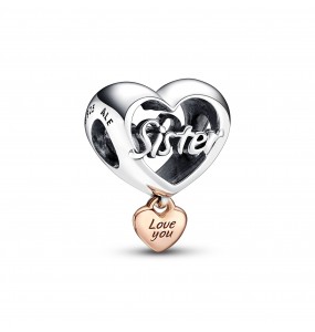 Pandora Bijou Argent - Charm Coeur de Soeur Rose