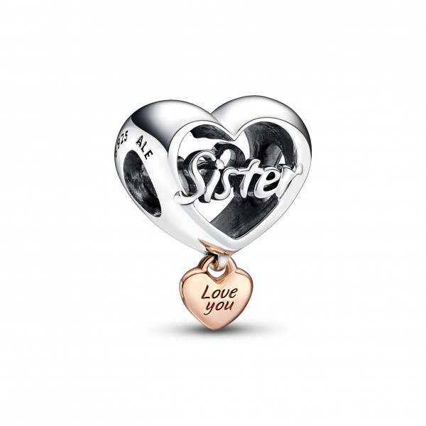 Pandora Bijou Argent - Charm Coeur de Soeur Rose