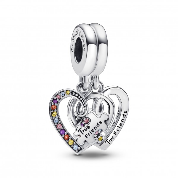 Pandora Bijou Argent - Charm Pendant Amitié Séparable Coeurs Pièce de Puzzle