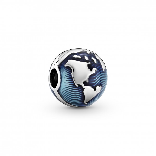 Pandora Bijou Argent - Charm Clip Globe Bleu