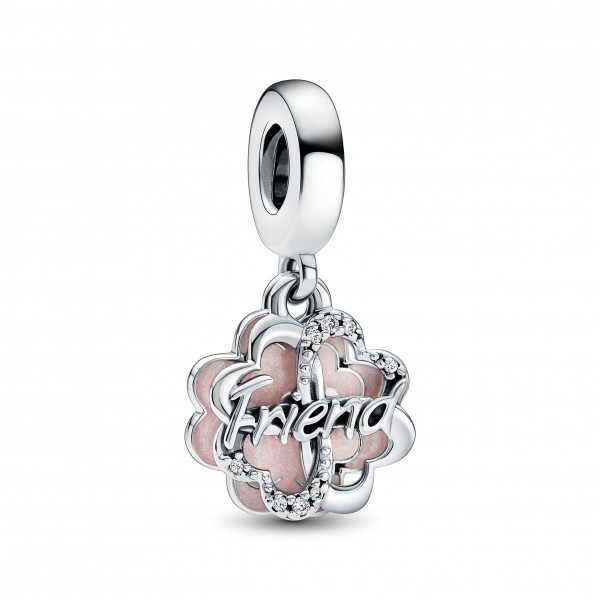 Pandora Bijou Argent - Charm Pendant Double Amitié Trèfle à Quatre Feuilles