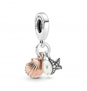 Pandora Bijou Argent - Charm Pendant Triple Perle de Culture dEau Douce, Étoile de Mer et Coquillage