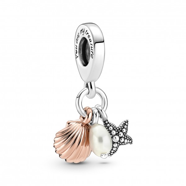 Pandora Bijou Argent - Charm Pendant Triple Perle de Culture dEau Douce, Étoile de Mer et Coquillage
