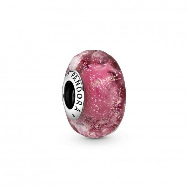 Pandora Bijou Argent - Charm Verre de Murano Rose Ondulé Fantaisie