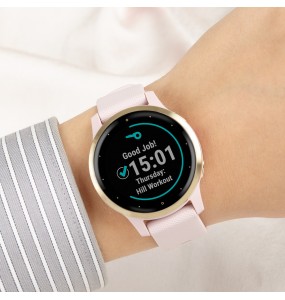 Montre Femme Connectée GARMIN Vivoactive 4S rose gold et bracelet en silicone Blanche - 010-02172-22