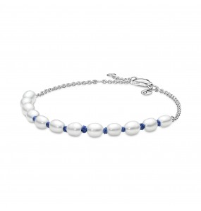 Bracelet Chaîne et Cordon Bleu Perles de Culture dEau Douce - 20 cm