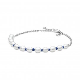 Bracelet Chaîne et Cordon Bleu Perles de Culture dEau Douce - 20 cm