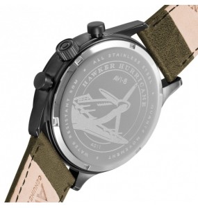 Montre Homme AVI-8 Hawker Hurricane cadran gris/bracelet cuir vert  - AV-4011-0D