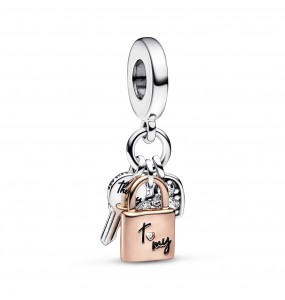 Charm Pandora Pendant Triple Clé, Cadenas & Cur Bicolore