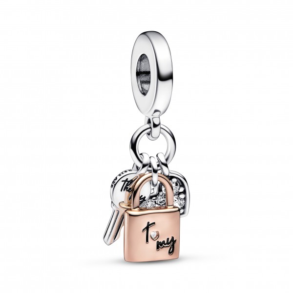 Charm Pandora Pendant Triple Clé, Cadenas & Cur Bicolore