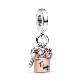 Charm Pandora Pendant Triple Clé, Cadenas & Cur Bicolore