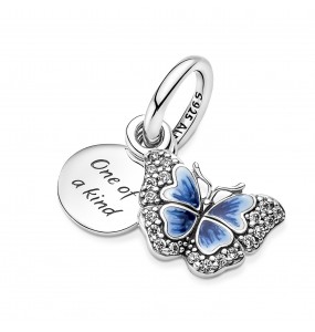 Double Charm Pandora Pendant Papillon Bleu et Citation