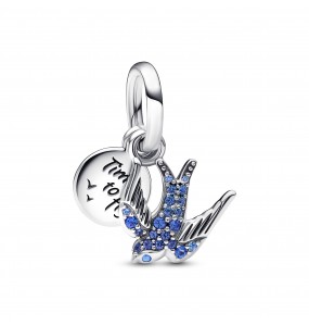 Charm Pandora Pendant Double Hirondelle Scintillante & Citation