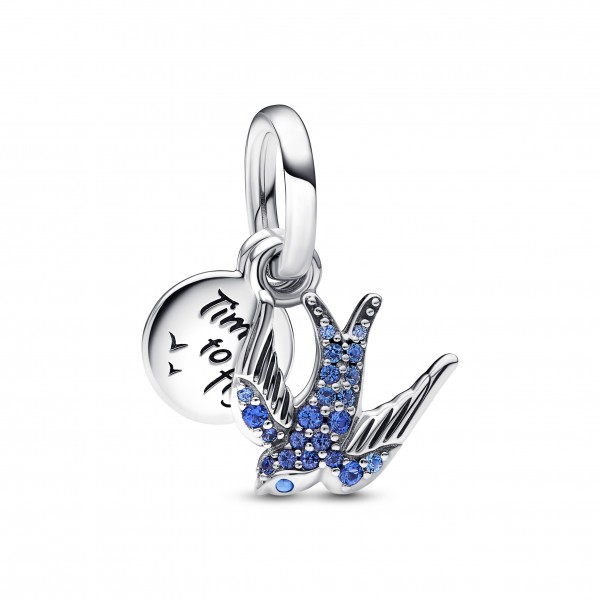 Charm Pandora Pendant Double Hirondelle Scintillante & Citation