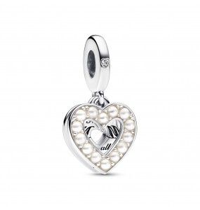 Charm Pandora Pendant Double Cur Blanc Nacré