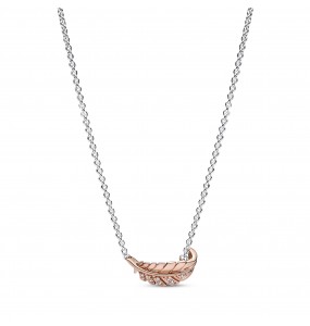 Collier Pandora Plume Courbe Flottante Bicolore