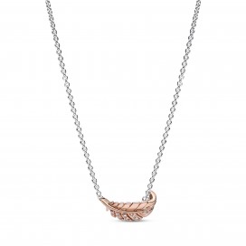 Collier Pandora Plume Courbe Flottante Bicolore