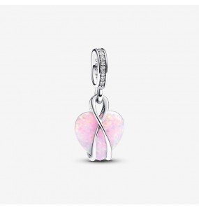 Charm Pandora coeur de maman avec opale rose de synthèse