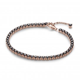Bracelet Pandora plaqué or rose 14 carats avec cristal noir 16 cm