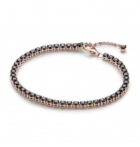 Bracelet Pandora plaqué or rose 14 carats avec cristal noir 18 cm