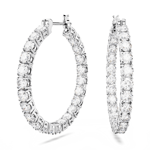 Swarovski - Créoles Matrix,cristaux blancs, Métal rhodié - Ref 5647715