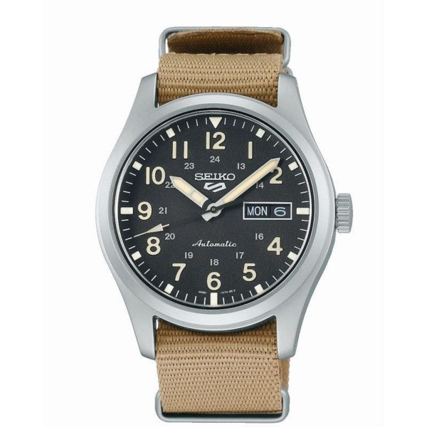 Montre Homme SEIKO 5 Sports Automatique Noir Nylon Marron - SRPG35K1 Montre Homme SEIKO 5 Sports Automatique Noir Nylon Marron - SRPG35K1
