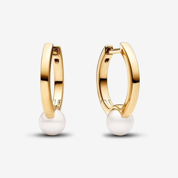 Boucles doreilles Pandora créoles avec perle de culture deau douce traitée