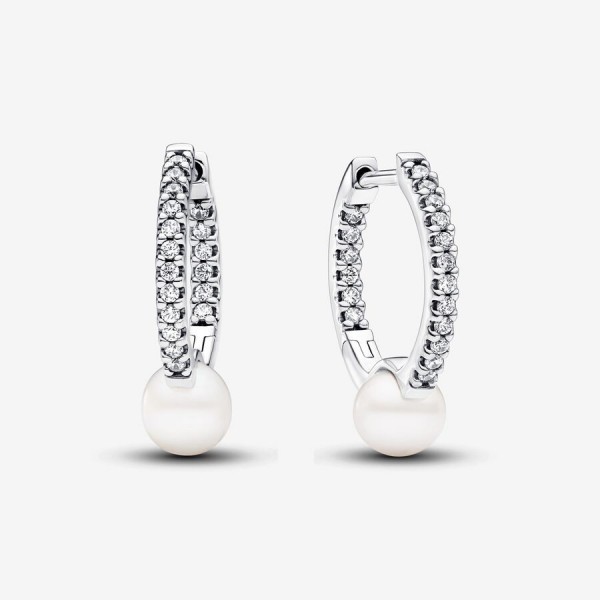 Boucles doreilles Pandora créoles et perle de culture deau douce traitée