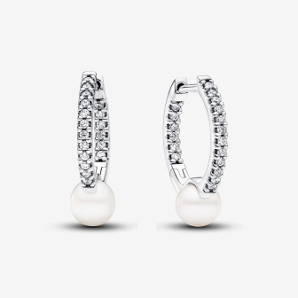 Boucles doreilles Pandora créoles et perle de culture deau douce traitée
