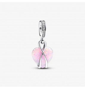 Charm Pandora coeur de maman avec opale rose de synthèse
