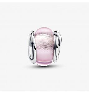 Charm Pandora verre de Murano rose et feuille dargent