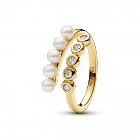 Bague Pandora ouverte, perles de culture et oxydes de zirconium T 54