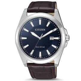 Citizen - Montre Eco-Drive Sports bleu acier et bracelet cuir marron - Ref BM7108-22L