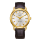 Citizen - Montre Eco-Drive Classic Elegant blanc acier doré et bracelet en cuir - Ref AW0102-13AE