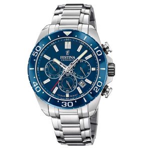 Festina - Montre Swiss Made chronographe bleu acier gris - Ref F20042/2