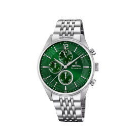 Festina - Montre Timeless Chronograph vert acier gris - Ref F20285/8