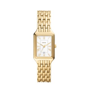 Fossil - Montre Raquel rectangulaire blanc acier PVD doré - Ref ES5220