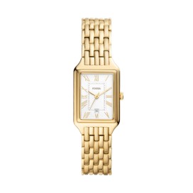 Fossil - Montre Raquel rectangulaire blanc acier PVD doré - Ref ES5220