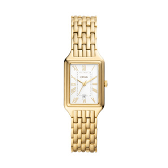 Fossil - Montre Raquel rectangulaire blanc acier PVD doré - Ref ES5220