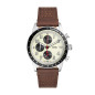 Fossil - Montre Sport Tourer chronographe crème et bracelet cuir marron - Ref FS6042