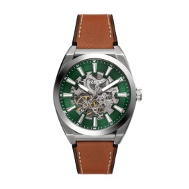 Fossil - Montre Everett automatique vert et bracelet cuir marron - Ref ME3261