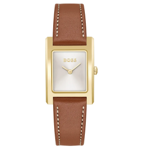 Hugo Boss - Montre Lucy acier doré et bracelet cuir marron - Ref 1502741