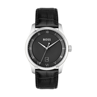 Hugo Boss - Montre Business Principle noir et bracelet cuir - Ref 1514122