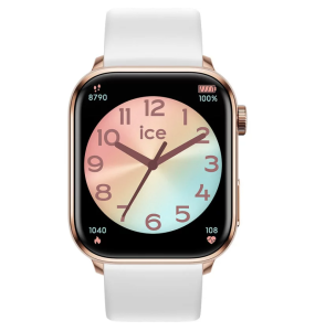 Ice Watch - Montre Ice Smart 2.0 métal doré rose et bracelet en silicone blanc - Ref 022537