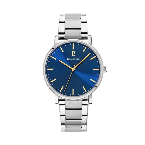 Pierre Lannier - Montre Essential cadran bleu et bracelet en acier gris  - Ref 251G161