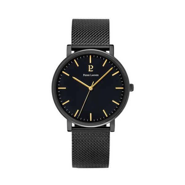 Pierre Lannier - Montre Essential noir et bracelet en acier mailles milanaises noir  - Ref 218F439