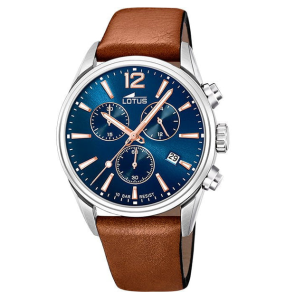 Lotus - Montre chrono bleu et bracelet en cuir marron - Ref 18691/2