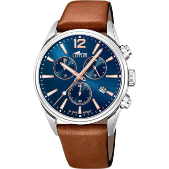Lotus - Montre chrono bleu et bracelet en cuir marron - Ref 18691/2